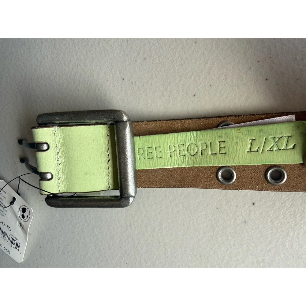 Free People Virgo Leather Belt XL Matcha Green Star Grommet Studded NWT